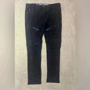 LR SCOOP Mens Jeans Size 34x32 Skinny Fit Black Zippers Grunge Punk HipHop B0057